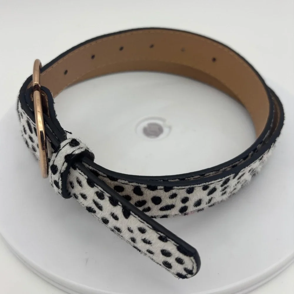 NEW Animal Print Belt Calf Hair Leopard Double C Cheetah Gold Buckle Black White